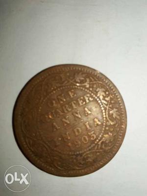  Brown One Quarter Indian Anna Coin