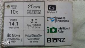 Sony cyber short camera, 10 optical zoom, 25mm