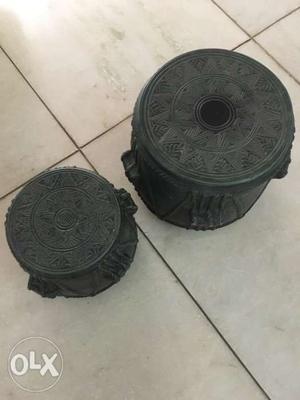 Two Black Metal Weight Plates