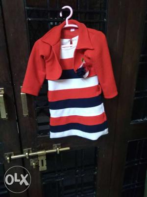 4yr girl Red, White, And Blue Striped trendy Dress