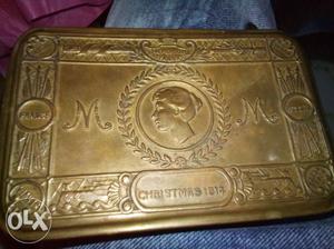 Antique Rectangular Brown Metal Christmas Tray