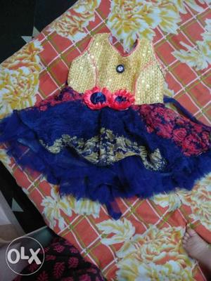 Blue and gold baby frock 0-1year