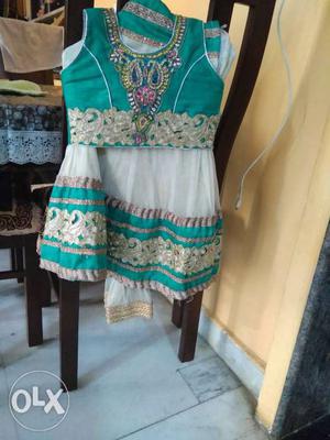 Green And White Floral Choli Top And White And Green Floral