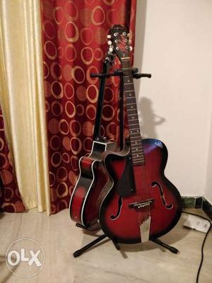Left Handed Hobner Red-and-black Acoustic Guitar