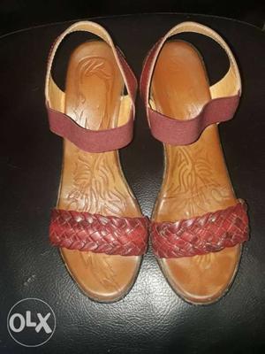 Pair Of Orange Leather Open-toe Sandals