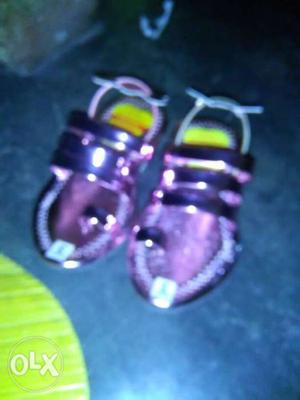 Pair Of Purple-and-black Sandals