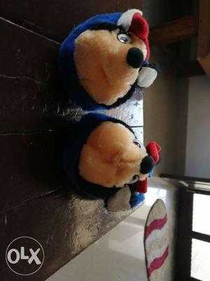 Pair Of Toddler's Blue-and-brown Mickey Mouse House Slipper