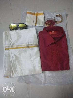 Red And White silk dress with accessories