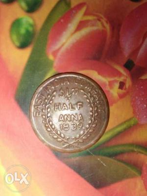  Round Copper-colored 50 Indian Anna Coin