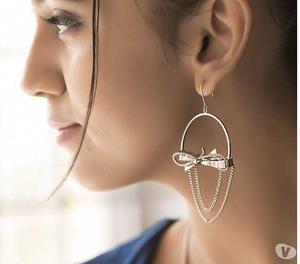 SILVER TONED SEMI-CIRCLE DROP EARRINGS WITH TEXTURED BOWS &