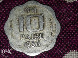 Scallop Edge  Silver-colored 10 Indian Paise Coin