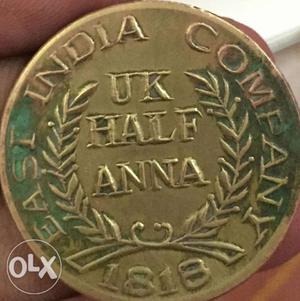  Silver-colored Half Anna UK Coin