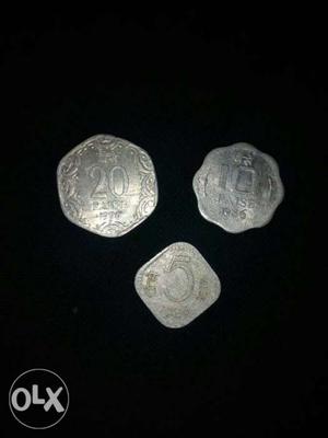 Three Silver-colored , And 5 Indian Paise Coins