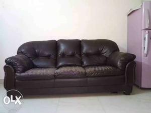 5 Seater Brown Synthetic Leather 3 Piece Sofa