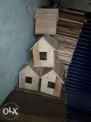 Four Beige Wooden Nest Boxes