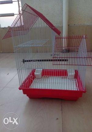 Red And White Wired Bird Cage