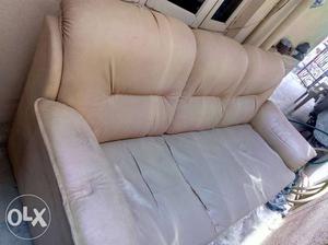 Tufted Beige Leather 2-seat Sofa