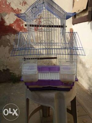 White And Purple Metal Birdcage