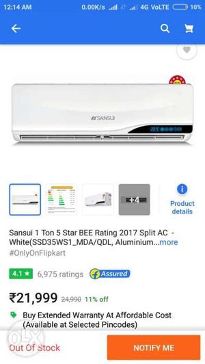 Sale for 1 year old Sansui 5 Star 1 ton Split air
