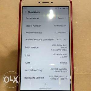 Redmi Note 4) 4gb, 64 gb Bill, box, charger