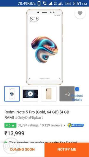 Seal packed redmi note 5 pro gold colour available
