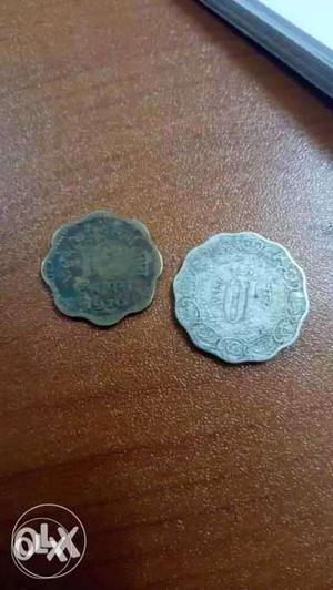 Two 10 paisa coins very old