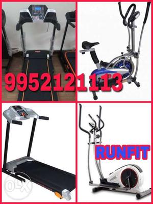 Black Treadmills, Elliptical Trainer, And Dual Trainer In