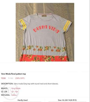 Gray Floral Crew-neck T-shirt