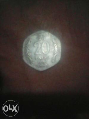 Hexagonal Silver-colored 20 Indian Paise Coun