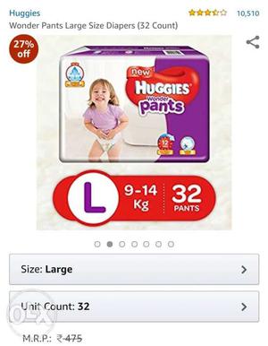 Huggies Diaper Pack of 3, size-L (9-12 kg)