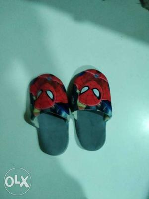 Pair Of Gray-and-red Marvel's Spider-Man Slippers