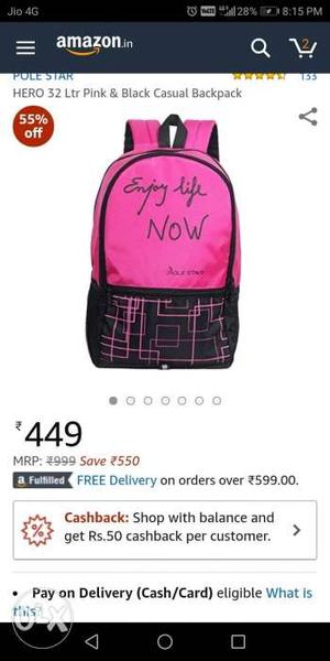 Pink And Black Pole Star Backpack