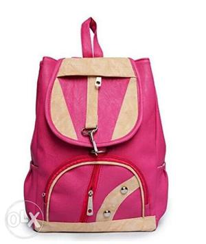 Pink And Brown Leather Backpack