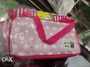 Pink And White Polka-dot Baby King Diaper Bag