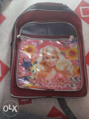 Red And Pink Barbie-printed Backpack