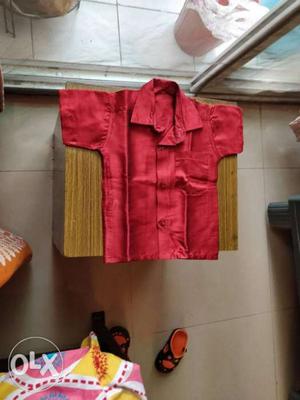 Red silk shirt with dhoti set for 1-2 year old