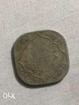  Silver-colored 1/2 Anna Indian Coin