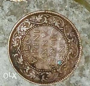  Silver-colored Quarter Anna Indian Coin