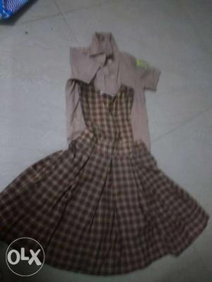 Women's White And Black Plaid Dress