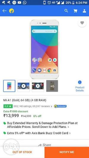 Mi A1 in new condition with full kit __86