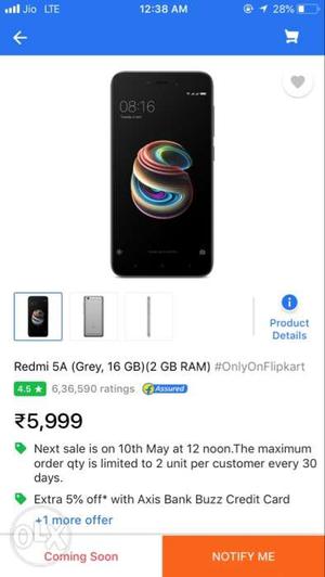 Sealed packed new Redmi 5A grey available