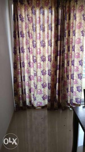 Beige And Pink Floral Window Curtain