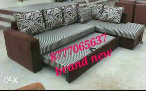 Black And Red Fabric Sectional Sofa