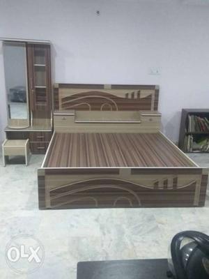 Brown Wooden Bed Frame with dressing table