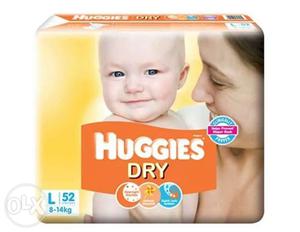 HUGGIES diapers pack of 52 large size. Pack of two for sale.