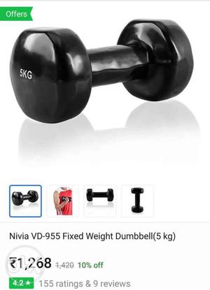 Nivia VD-955 Fixed Weight (5kg) Dumbbell, Made of