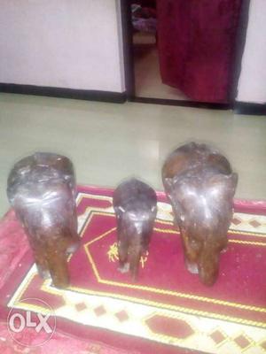 Three Brown Elephant Figurines