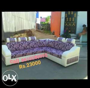 White, Black, And Purple Floral Corner Sofa