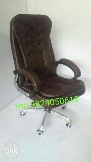 Armchair Brown Leather Padded Rolling