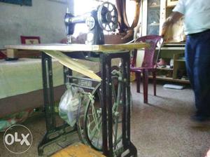 Beige And Black Usha Treadle Sewing Machine
